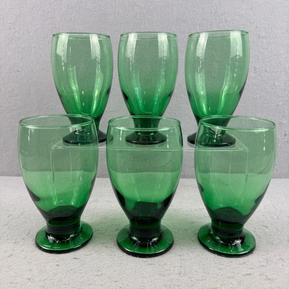 Vtg Set of‎ 6 Libbey Cristar Green Footed Glasses Copa Lexington MCM 5.5